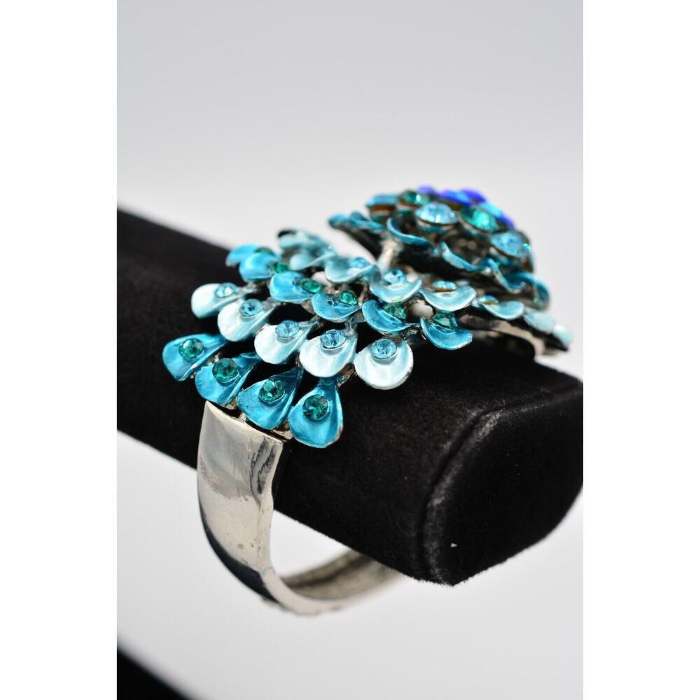 Blue Crystal Statement Bangle Bracelet Silver Spa… - image 4